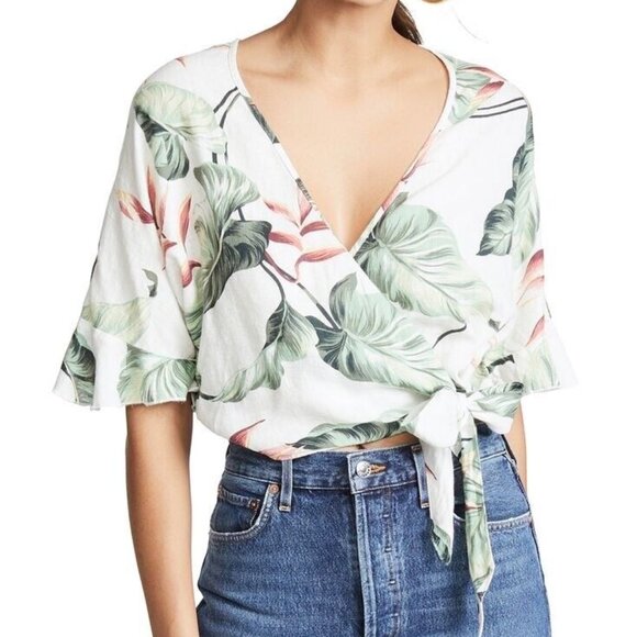 Rails Athena Wrap Top In Ivory Birds‎ Of Paradise Linen Blend Sz S $148 Sold Out - Picture 1 of 6